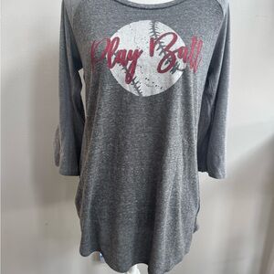 Gray Baseball Graphic Women's Top with Slit Sleeves